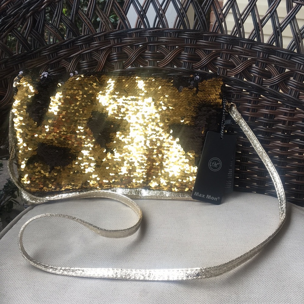 Max Mon Sequin Black and Gold Bag